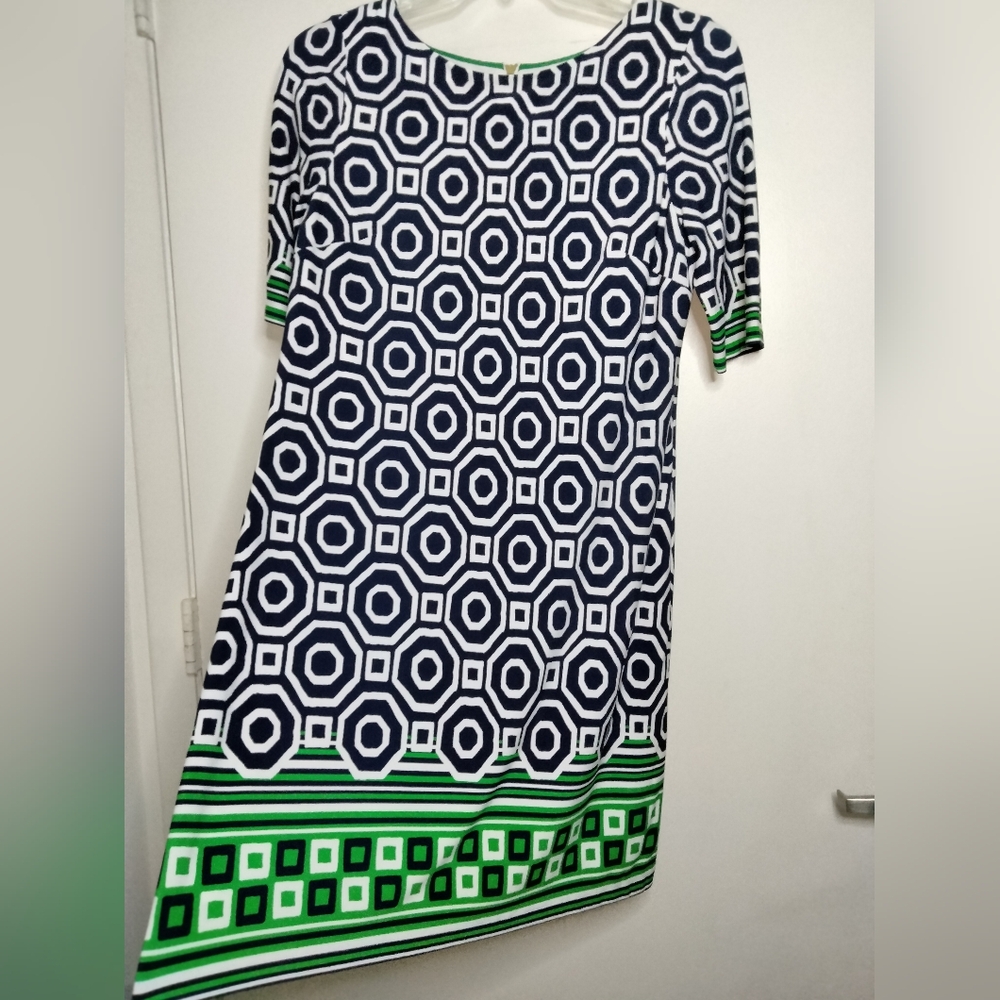 Eliza J (Size 10) Multicolor Geometric Pattern Stretch Half Sleeves Shift Dress
